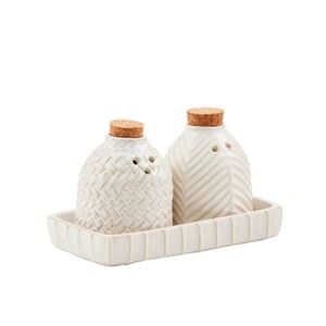 NWT Mud Pie Glazed Stoneware Salt & Pepper Tray Set